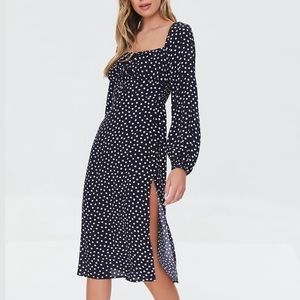 Square neck polka dot dress